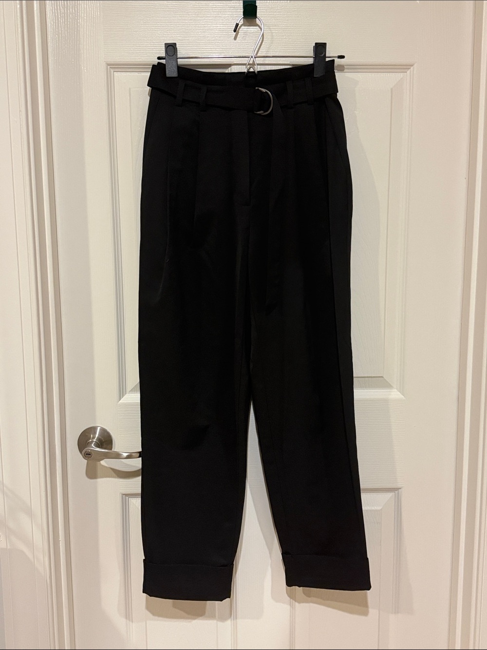 Elizabeth and James Black High-Waist Tapered Pants with D-Ring Belt